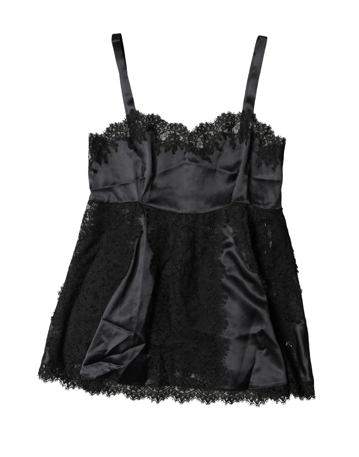 Dolce & Gabbana Black Silk Lace Trim Lingerie Top Underwear
