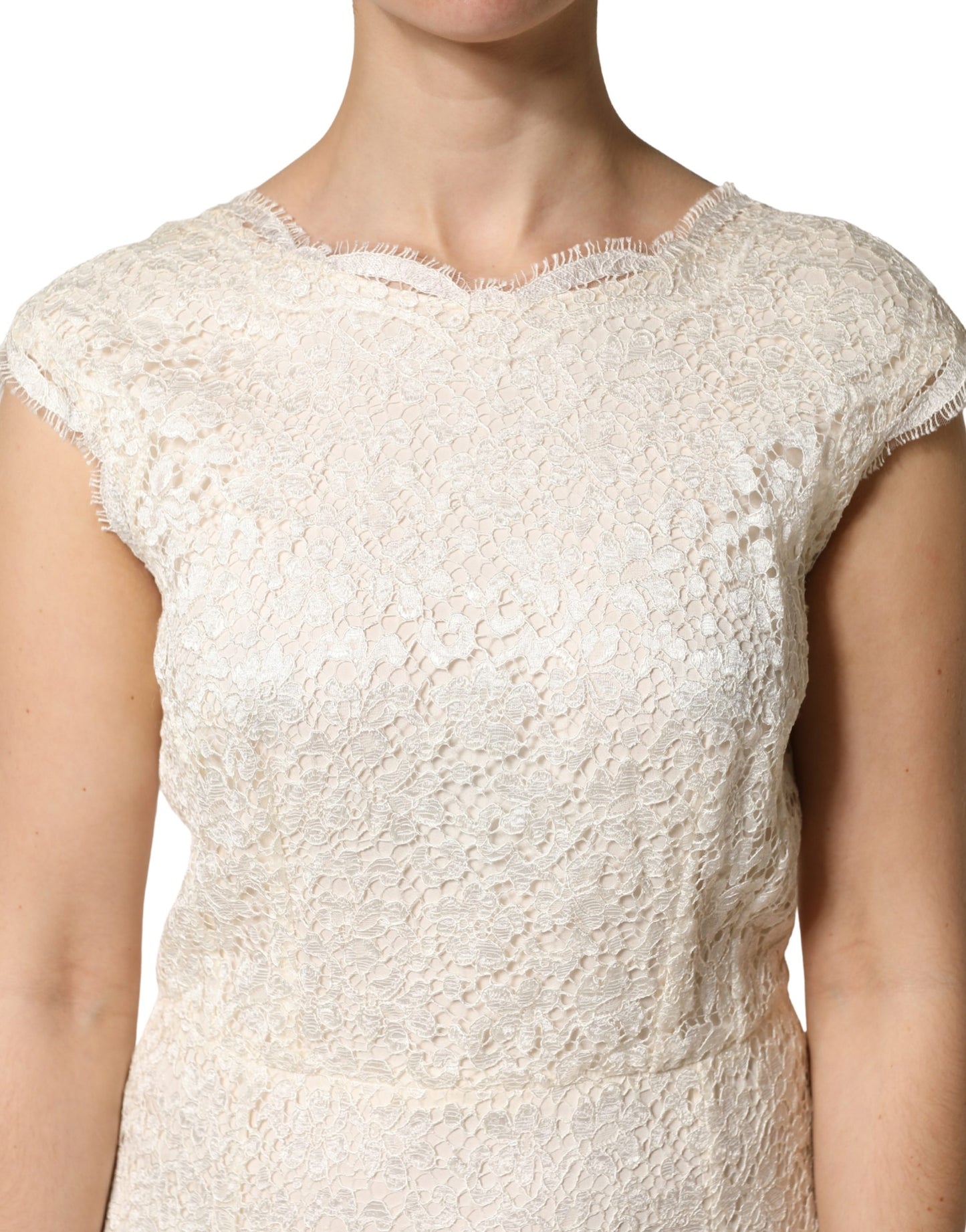 Dolce & Gabbana White Lace Viscose Sheath Long Gown Dress