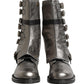 Dolce & Gabbana Metallic Silver Combat Biker Mid Calf Boots Shoes