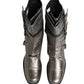 Dolce & Gabbana Metallic Silver Combat Biker Mid Calf Boots Shoes