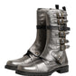 Dolce & Gabbana Metallic Silver Combat Biker Mid Calf Boots Shoes
