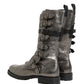 Dolce & Gabbana Metallic Silver Combat Biker Mid Calf Boots Shoes
