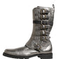 Dolce & Gabbana Metallic Silver Combat Biker Mid Calf Boots Shoes