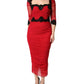 Dolce & Gabbana Red Mesh Trim Bodycon Sheath Midi Dress