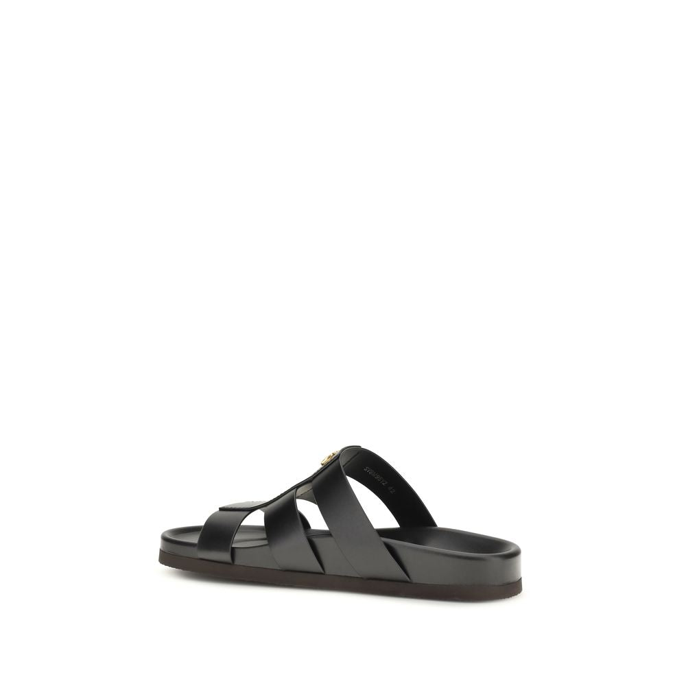 Valentino Garavani Black Calf Leather Bos Taurus Sandals