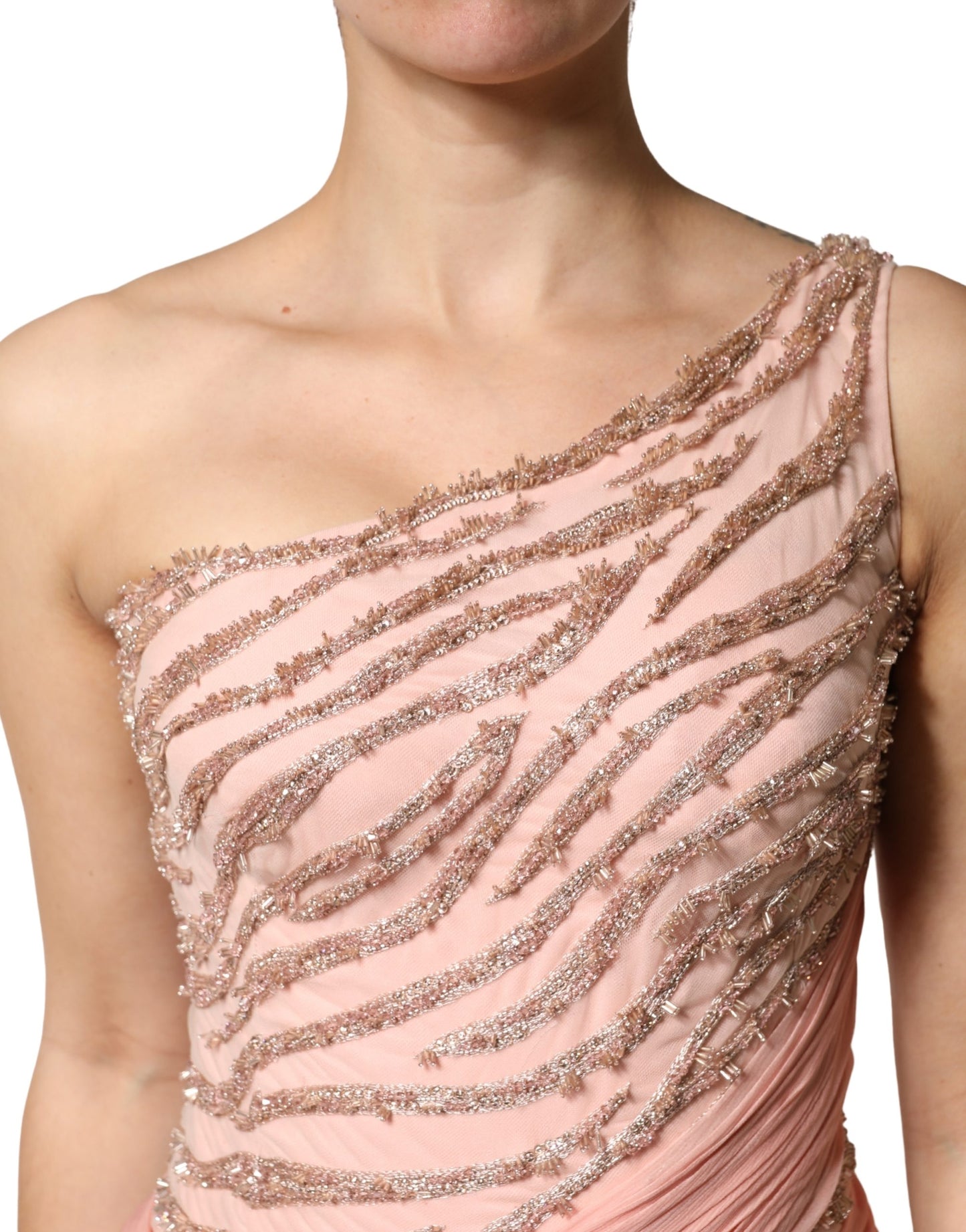 Dolce & Gabbana Pink Embellished One Shoulder Maxi Dress