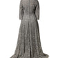 Dolce & Gabbana Gray Lace Long Sleeves Cotton Maxi Dress