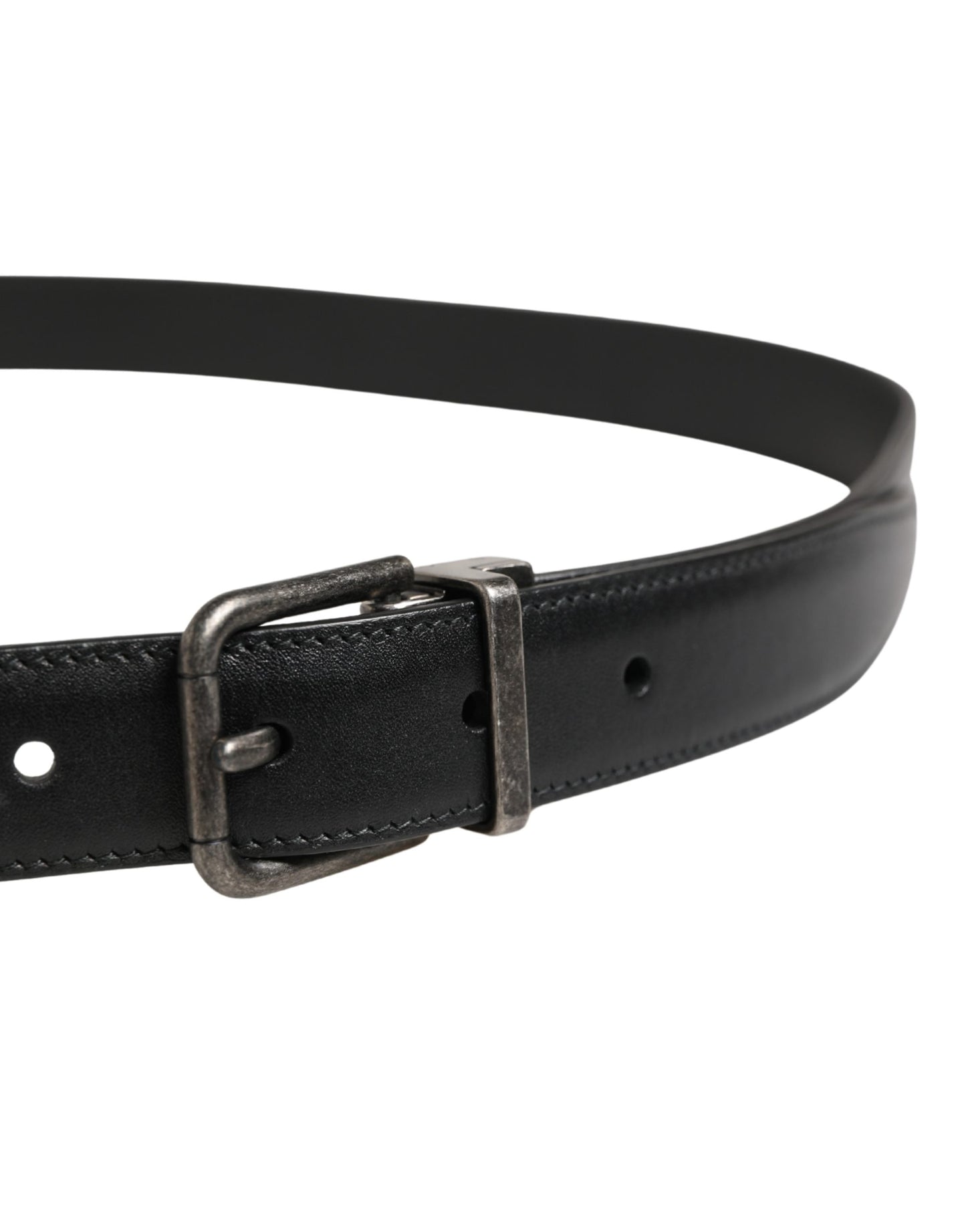 Dolce & Gabbana Men Black Classic Leather Metal Buckle Belt