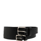 Dolce & Gabbana Black Double Strap Leather Silver Buckle Belt