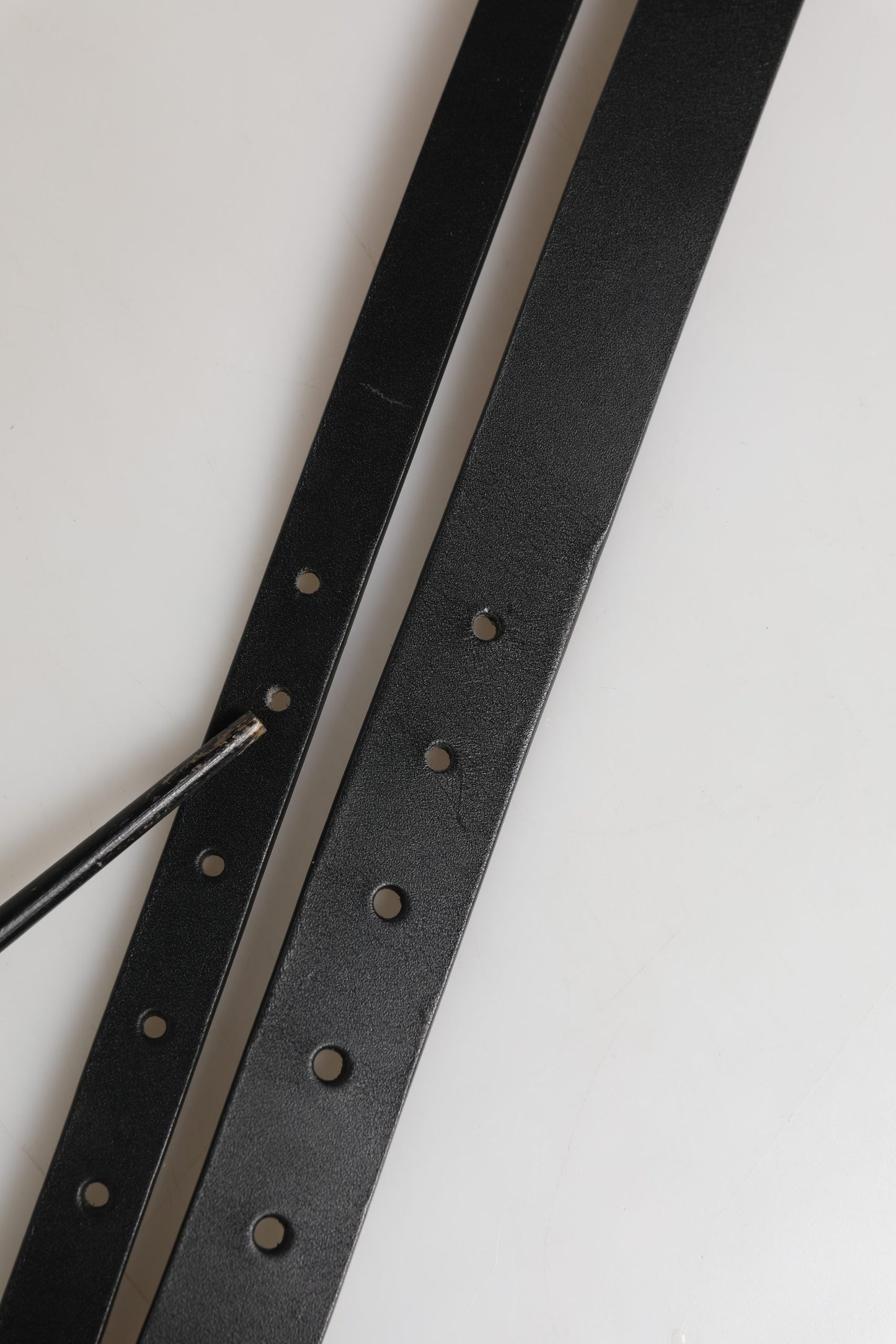 Dolce & Gabbana Black Double Strap Leather Silver Buckle Belt