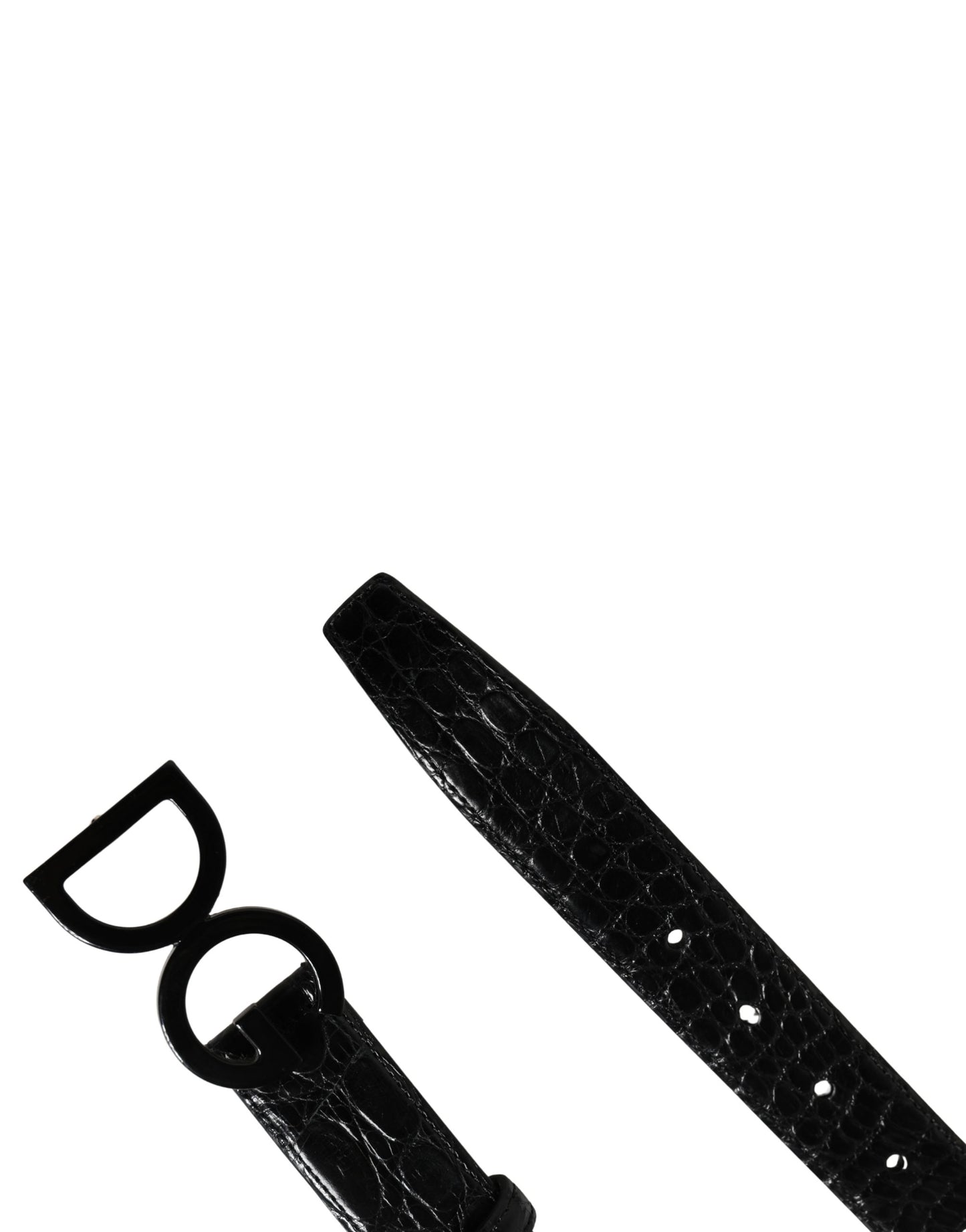 Dolce & Gabbana Men Black Exotic Leather Logo Buckle Belt