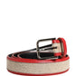 Dolce & Gabbana Men Beige Red Woven Leather Metal Buckle Belt
