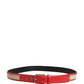 Dolce & Gabbana Men Beige Red Woven Leather Metal Buckle Belt