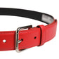 Dolce & Gabbana Men Beige Red Woven Leather Metal Buckle Belt