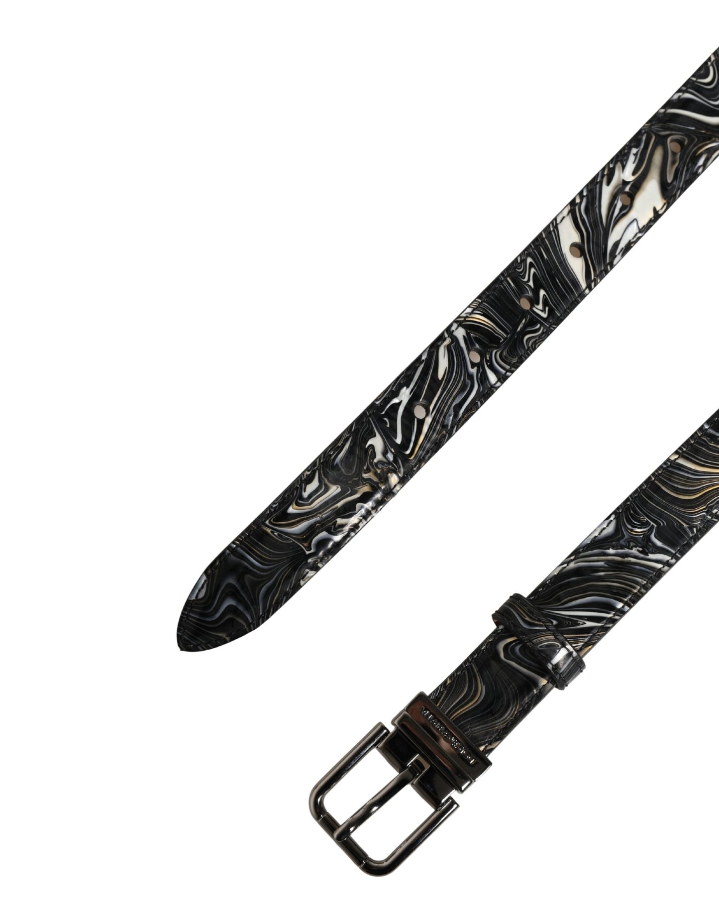 Dolce & Gabbana Men Black Marble Leather Metal Buckle Belt