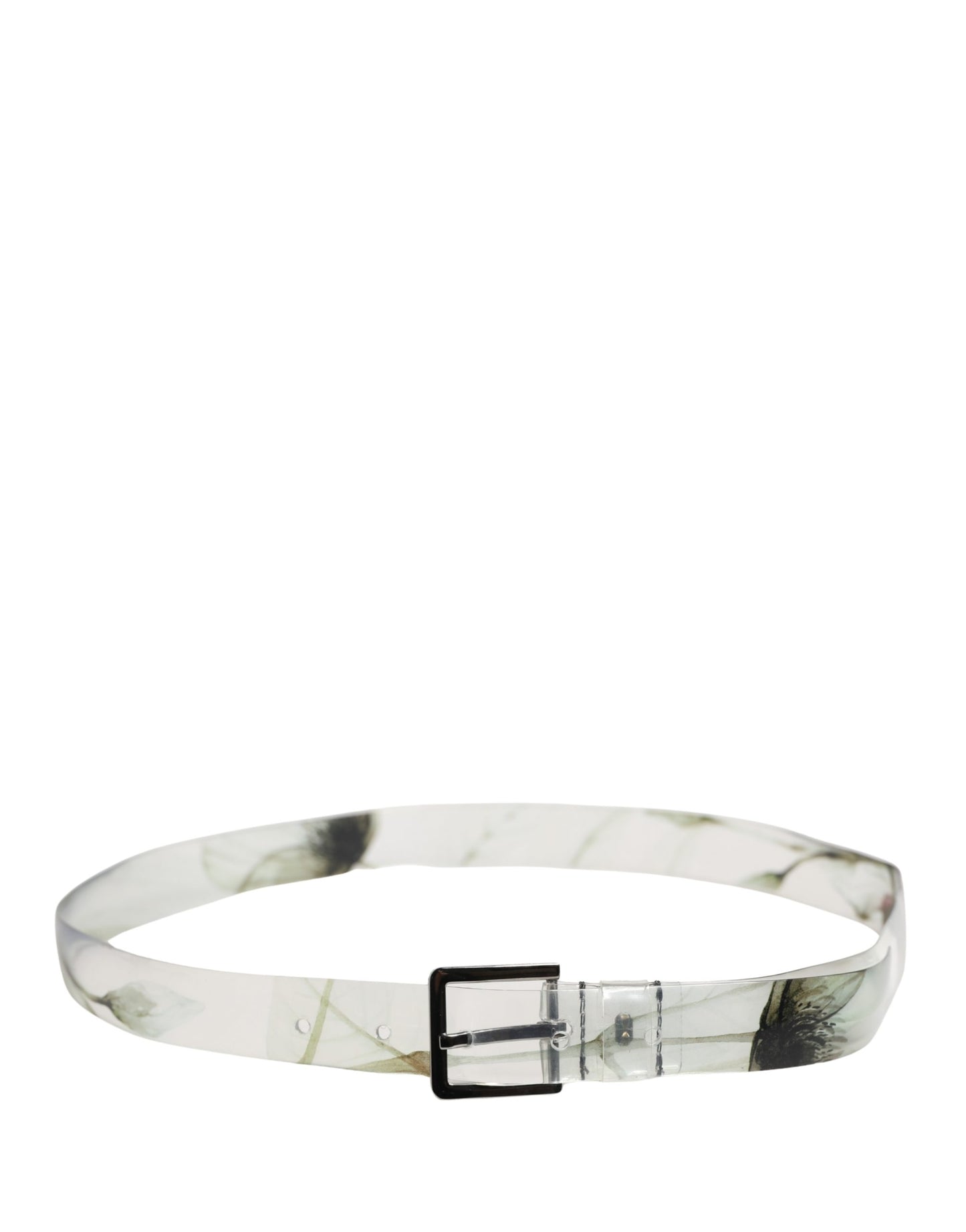 Dolce & Gabbana Men White Floral PVC Silver Metal Buckle Belt