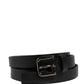 Dolce & Gabbana Black Double Strap Leather Silver Buckle Belt