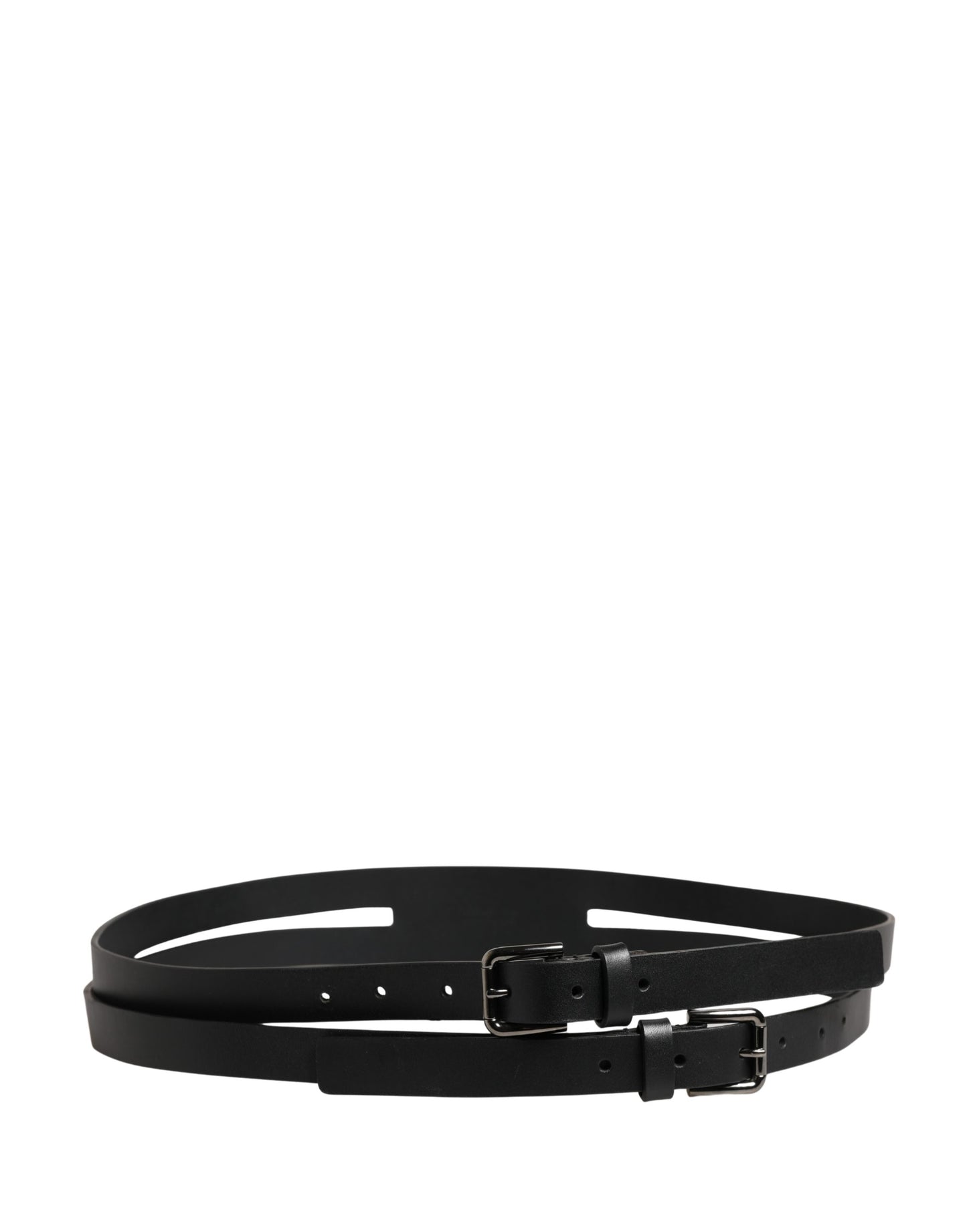 Dolce & Gabbana Black Double Strap Leather Silver Buckle Belt