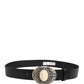 Dolce & Gabbana Black Calf Leather Ornate Metal Buckle Belt