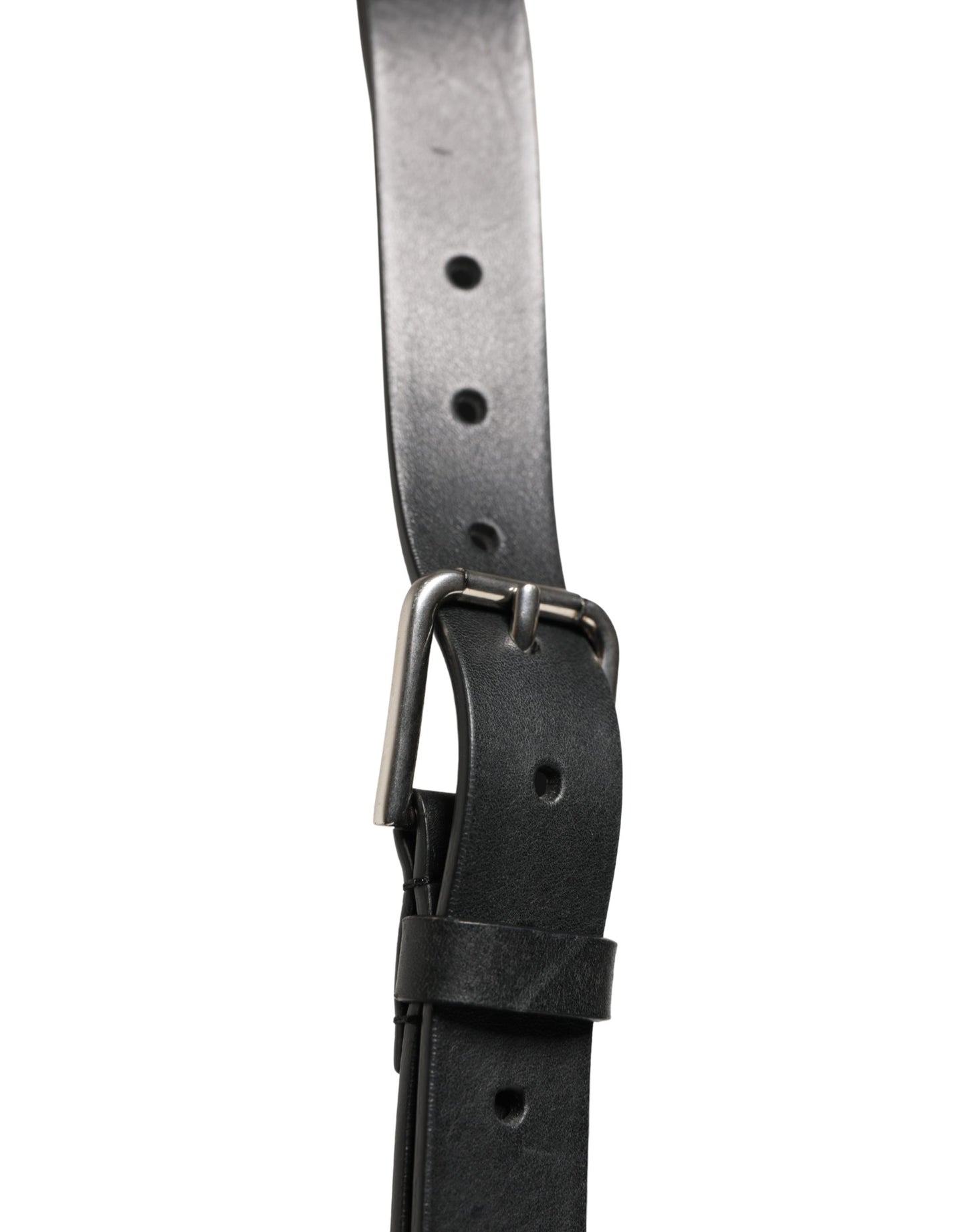 Dolce & Gabbana Black Double Strap Leather Silver Buckle Belt