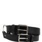 Dolce & Gabbana Black Double Strap Leather Silver Buckle Belt
