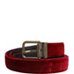 Dolce & Gabbana Men Burgundy Velvet Cotton Metal Buckle Belt