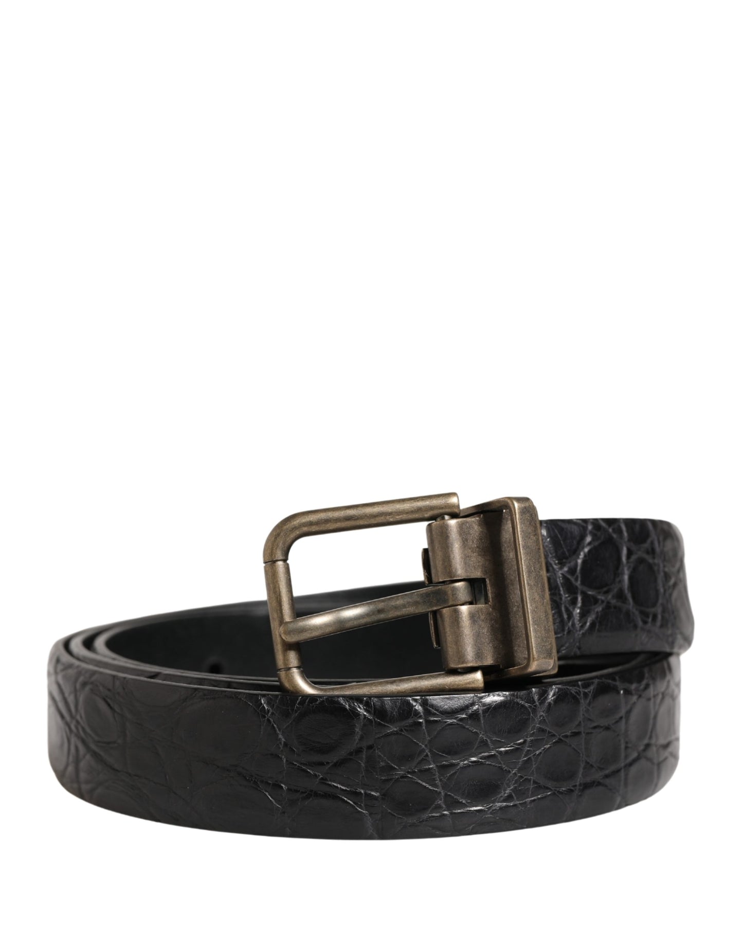 Dolce & Gabbana Men Black Exotic Leather Metal Buckle Belt