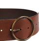 Dolce & Gabbana Brown Leather Wide Waist Metal Round Belt