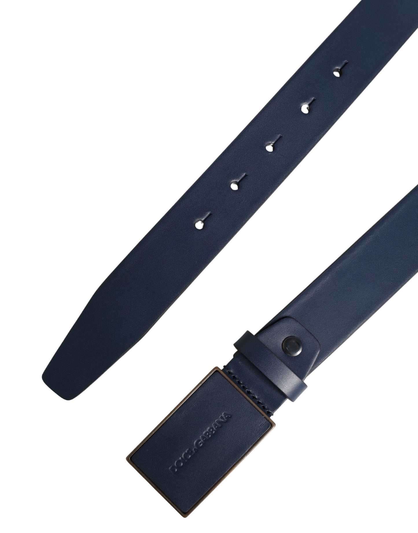 Dolce & Gabbana Men Blue Calf Leather Logo Metal Buckle Belt