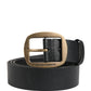 Dolce & Gabbana Men Black Classic Leather Metal Buckle Belt
