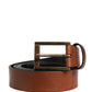 Dolce & Gabbana Men Brown Leather Classic Metal Buckle Belt