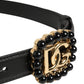 Dolce & Gabbana Black Leather DG Logo Embellished Buckle Belt
