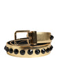 Dolce & Gabbana Gold Leather Black Crystals Metal Buckle Belt