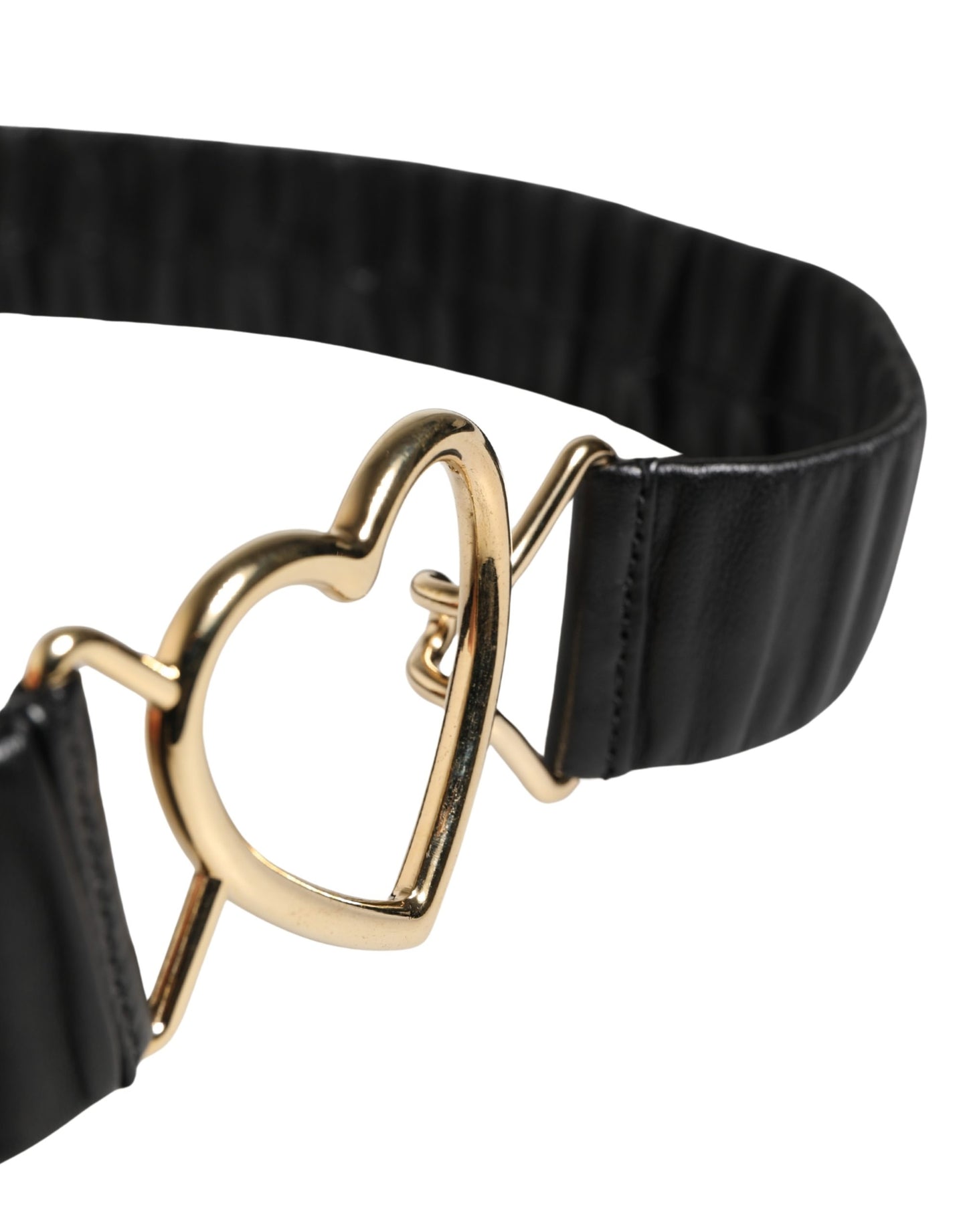 Dolce & Gabbana Black Leather Gold Heart Metal Buckle Belt
