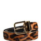 Dolce & Gabbana Brown Calf Fur Leopard Metal Buckle Belt