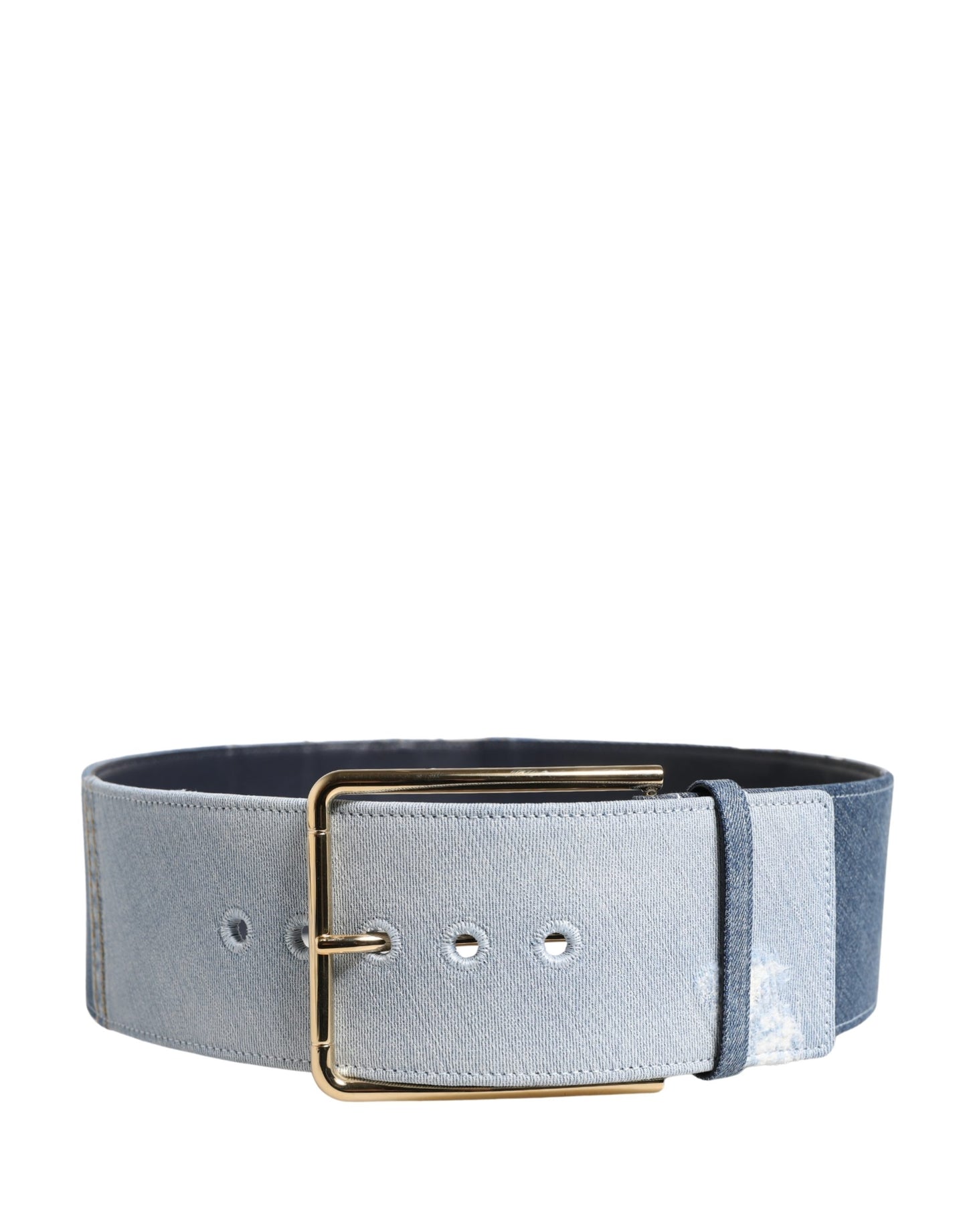 Dolce & Gabbana Blue Two Tone Denim Gold Metal Buckle Belt