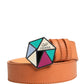 GF Ferre Orange Leather Hexagon Metal Buckle Waist Women Belt