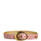 Dolce & Gabbana Pink Satin Leather Oval Metal Buckle Belt