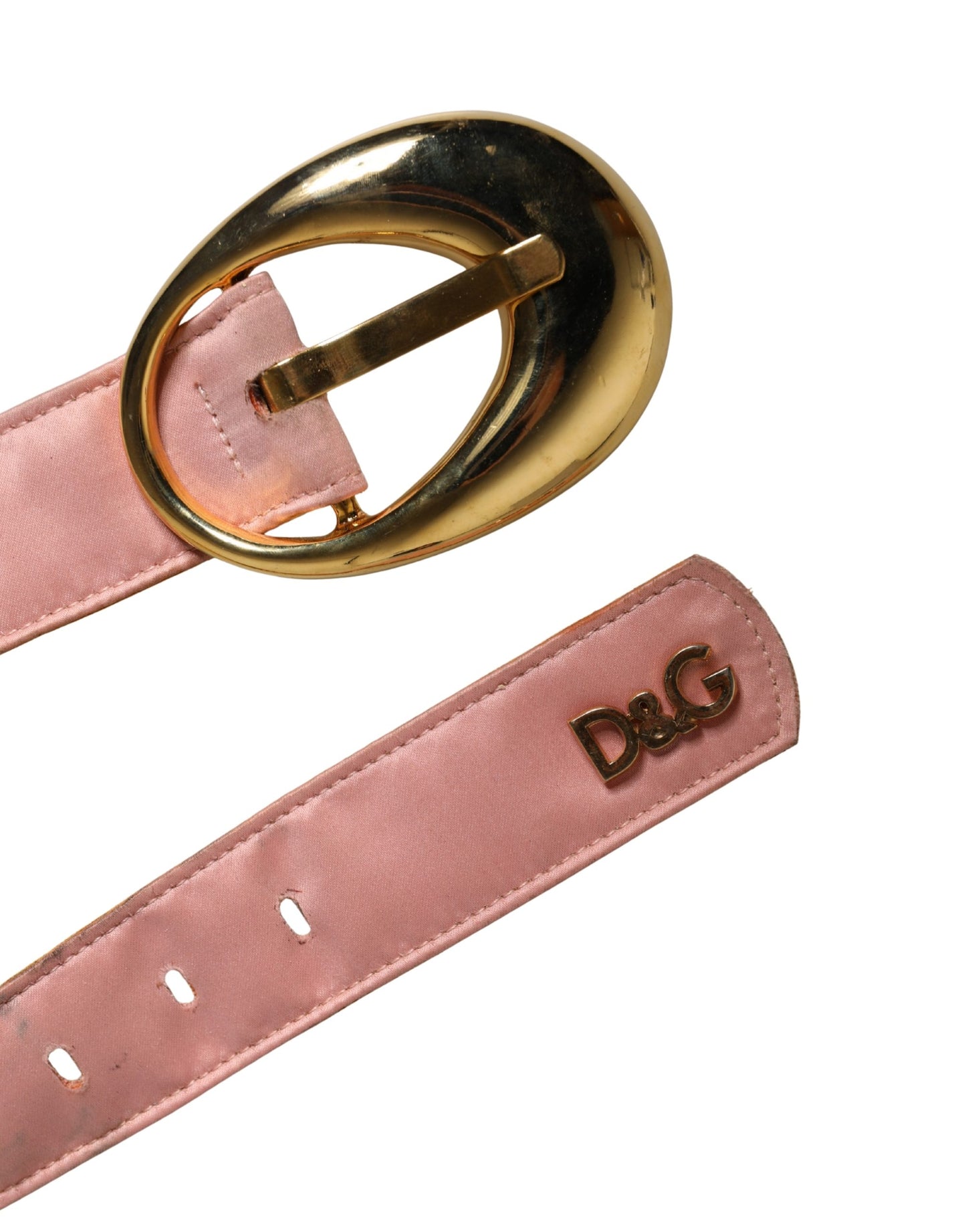 Dolce & Gabbana Pink Satin Leather Oval Metal Buckle Belt