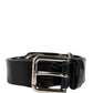 Dolce & Gabbana Black Exotic Leather Silver Metal Buckle Belt