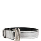 Moschino Couture Silver Leather Logo Metal Buckle Waist Belt