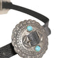 Cavalli Class Black Turquoise Leather Embellished Oval Buckle Belt