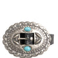 Cavalli Class Black Turquoise Leather Embellished Oval Buckle Belt