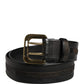 PLEIN SUD Black Leather Gold Metal Buckle Waist Women Belt