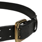 PLEIN SUD Black Leather Gold Metal Buckle Waist Women Belt