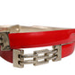 Versace Jeans Couture Red Glossy Leather Metal Buckle Belt