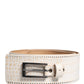 Scervino Street White Textured Leather Wide SilverMetal Buckle Belt
