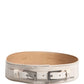 Scervino Street White Textured Leather Wide SilverMetal Buckle Belt