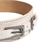 Scervino Street White Textured Leather Wide SilverMetal Buckle Belt