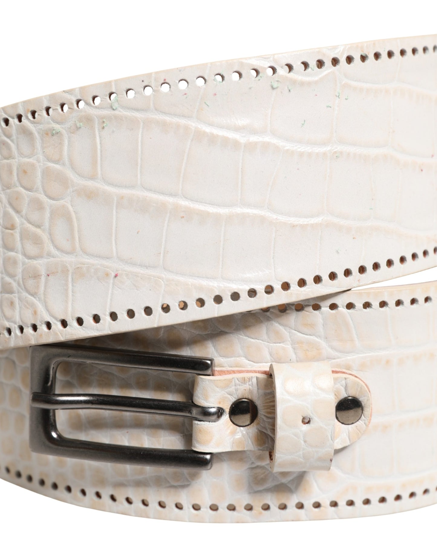 Scervino Street White Textured Leather Wide SilverMetal Buckle Belt